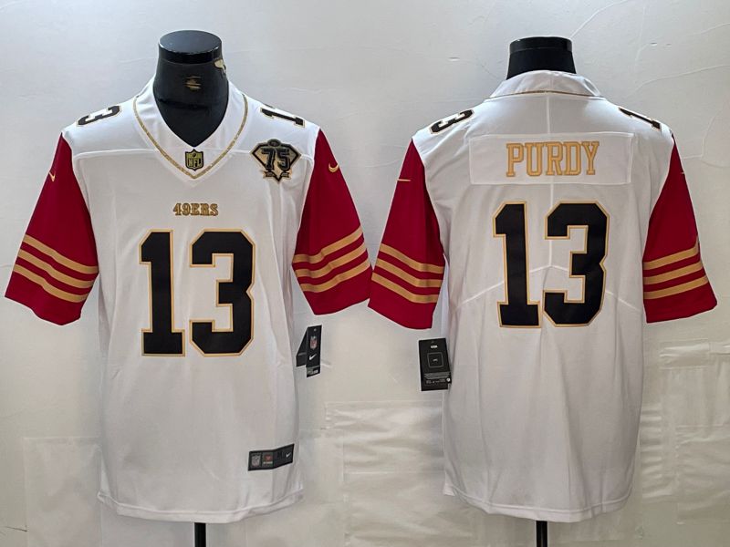 Men San Francisco 49ers #13 Purdy White gold Throwback 2024 Nike Vapor Limited NFL Jersey style 1